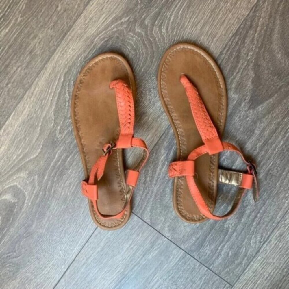 Aldo Women's T-Strap Flat Sandals Size 7 Braided Coral Pink Boho Chic Peasant - Picture 3 of 16